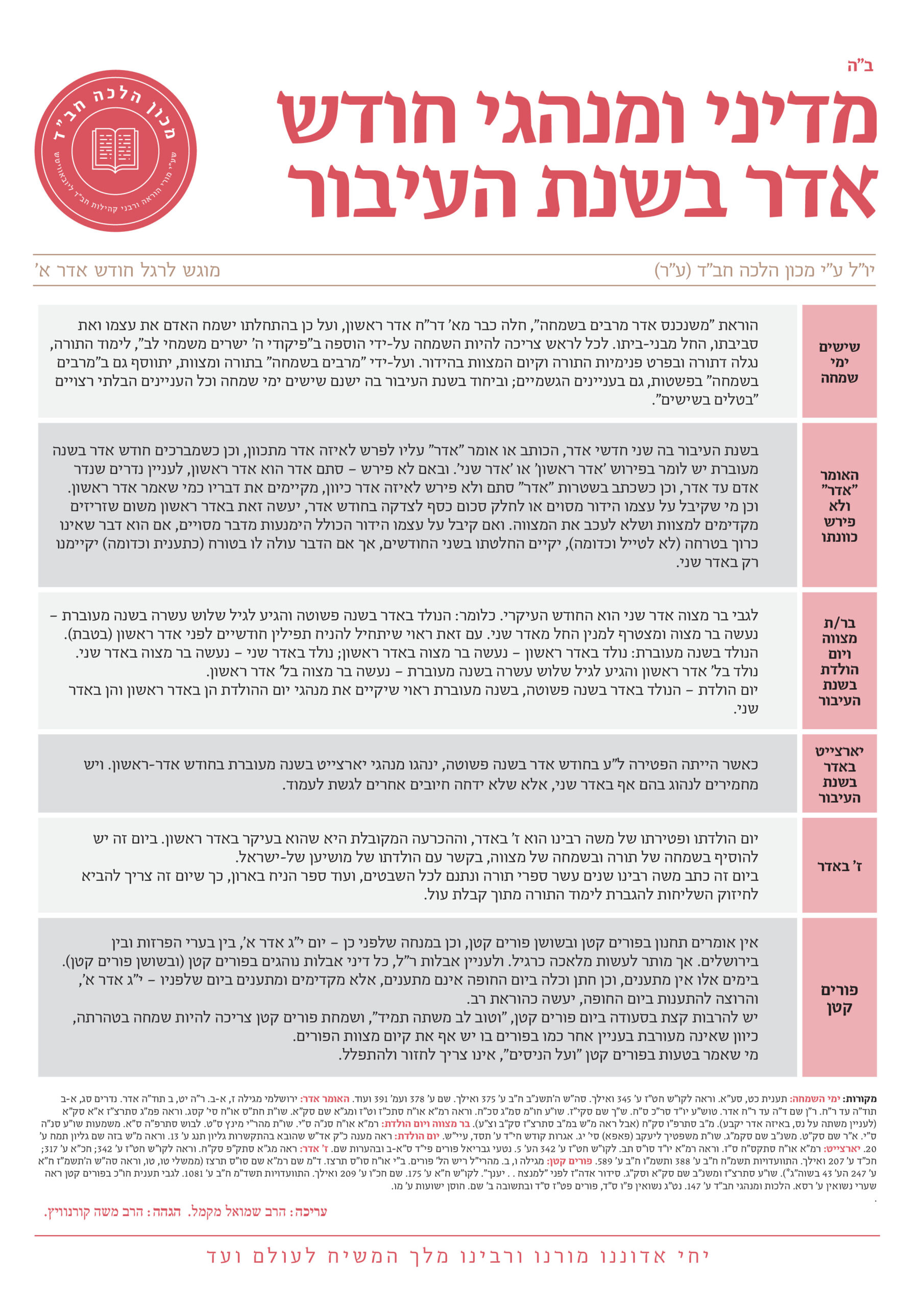 מדיני ומנהגי חודש אדר בשנה מעוברת